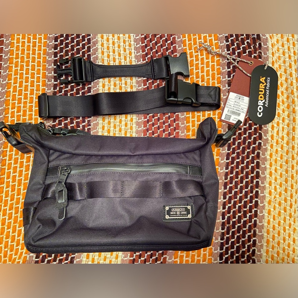 AS2OV Small Black Cordura Dobby 2way Shoulder Crossbody Bag Unisex